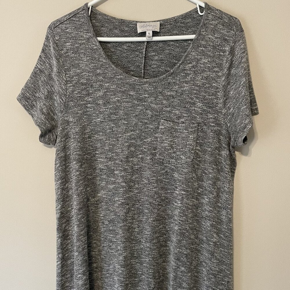 California Happenings Jr Black White Flecked S/S Scoop Neck size Large Dress Top